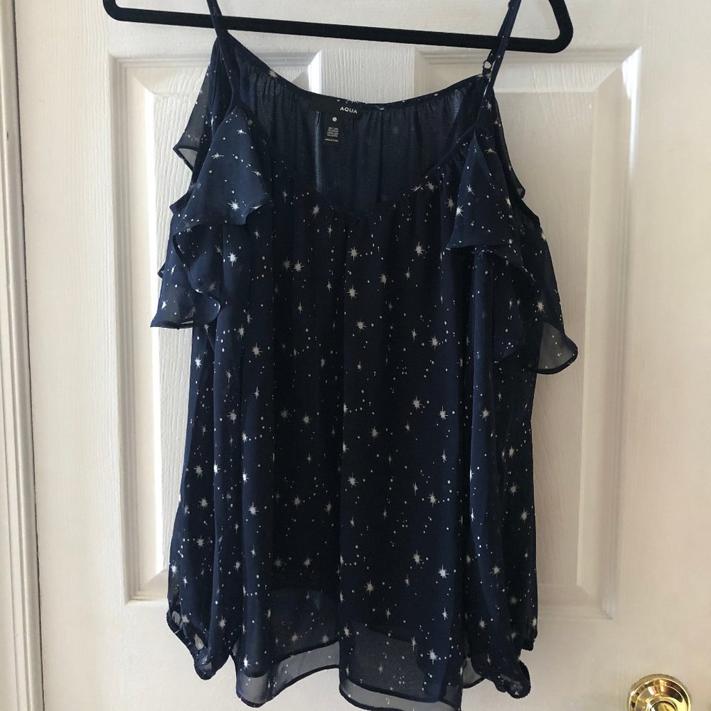 Aqua Cold-Shoulder Star Top